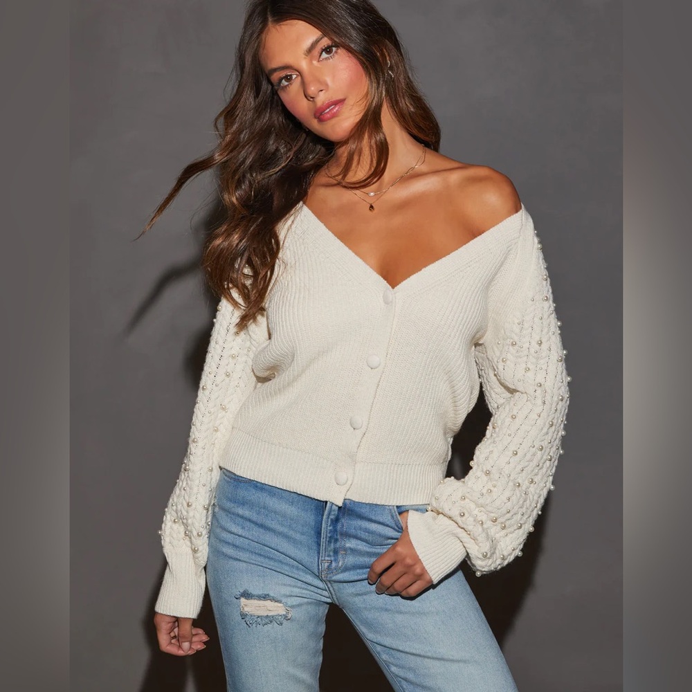 Vici Charming Dear Pearl Embellished Cardigan